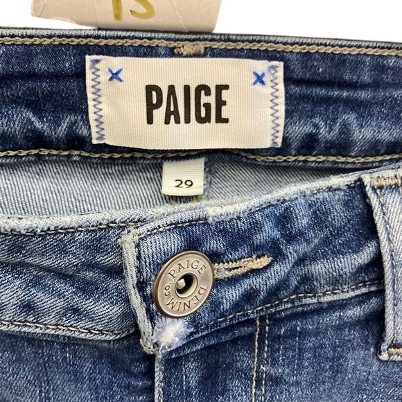 Paige “hoxton crop” torn back hem Midrise medium wash distressed jeans Sz 29 #71 - Picture 12 of 15